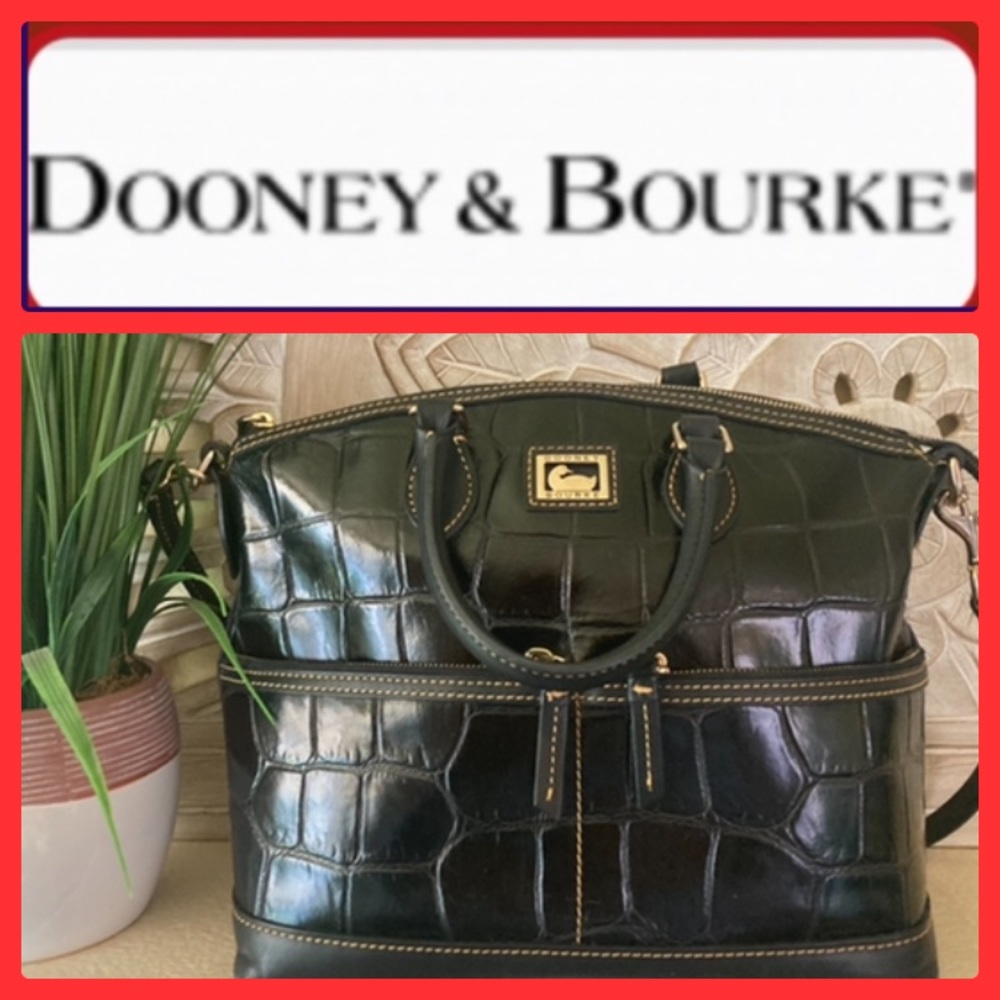 🔥DOONEY & BOURKE BLACK CROCODILE EMBOSSED LEATHER SATCHEL